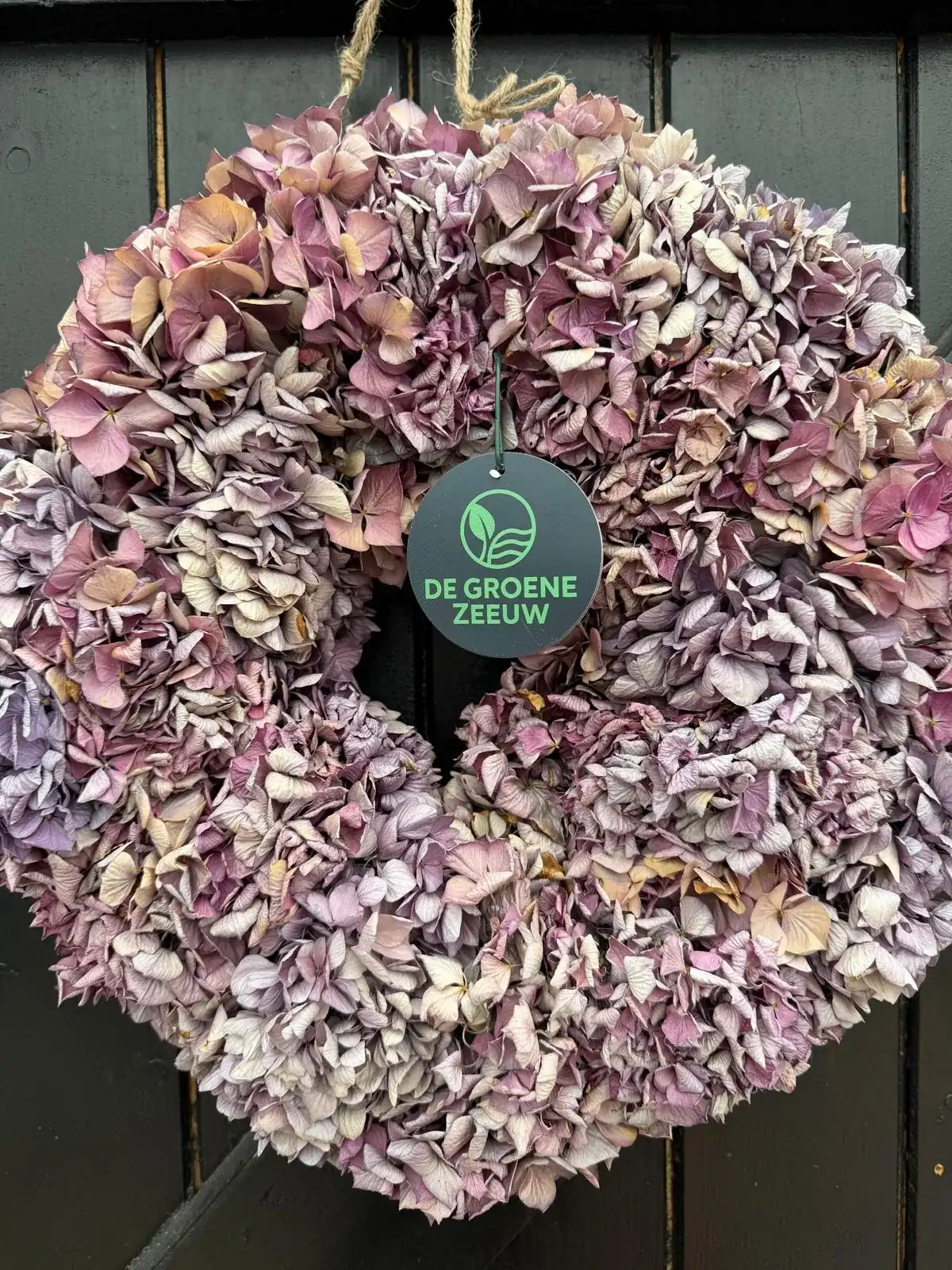 Gedroogde hortensia krans, lavendel & mauve