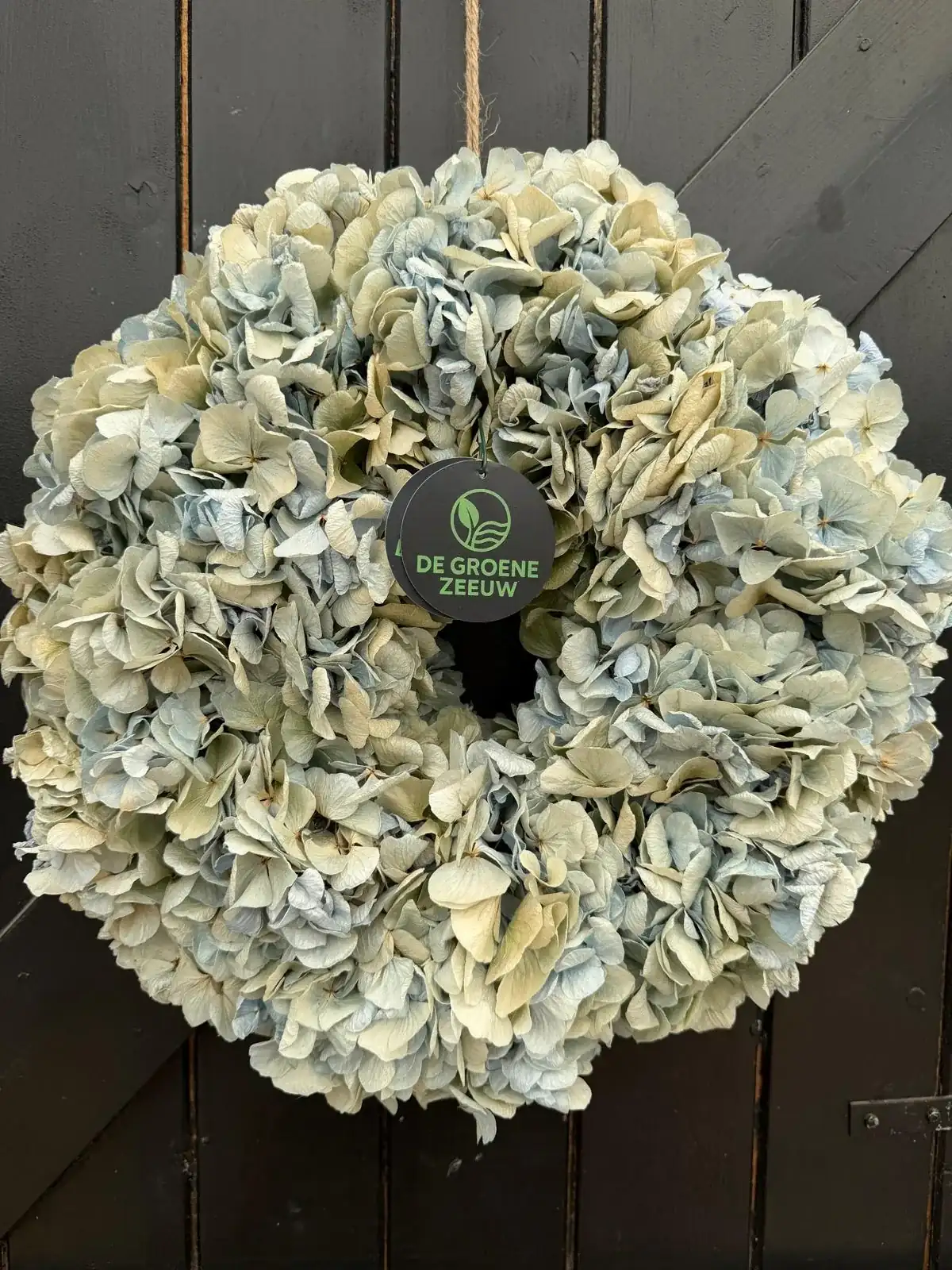 Gedroogde hortensia krans, blauwgroen