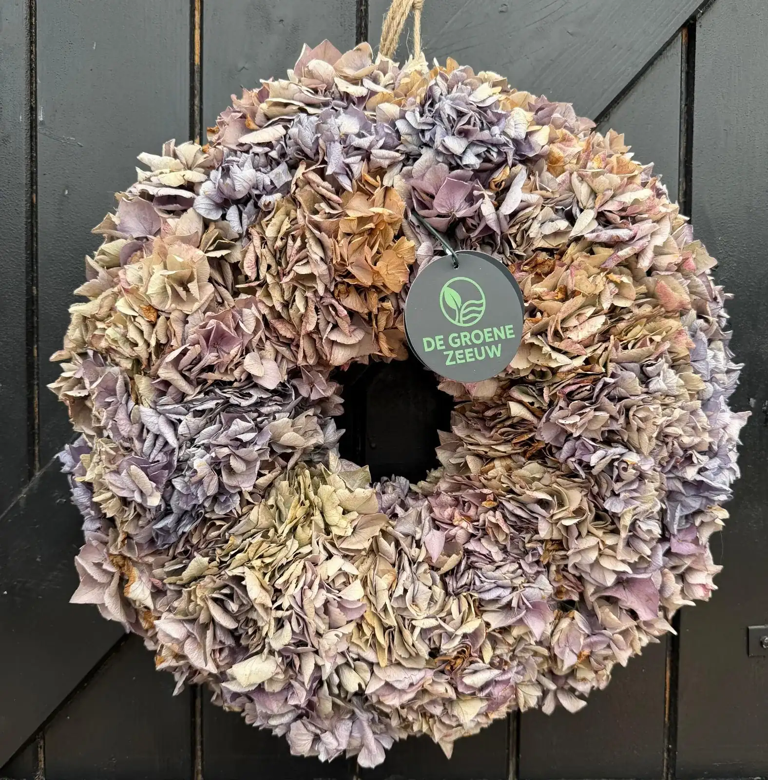 Gedroogde hortensia krans, mauve & salie
